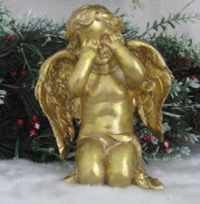 TLH601    Сувенир Ангел, старинное золото НИЧЕГО НЕ ВИЖУ,  12x7x14,5 см