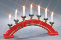 TLN1589*R/TLN203CLEAR   Подсвечник Деревянная арка-дуга с 7-ю свечами украшены цветочным декором, красная   Н*L*W=30*40*5